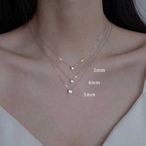 Real 925 Sterling Silver Dainty Single Zircon Choker Necklaces for Women Girls Birthday Christmas Gifts