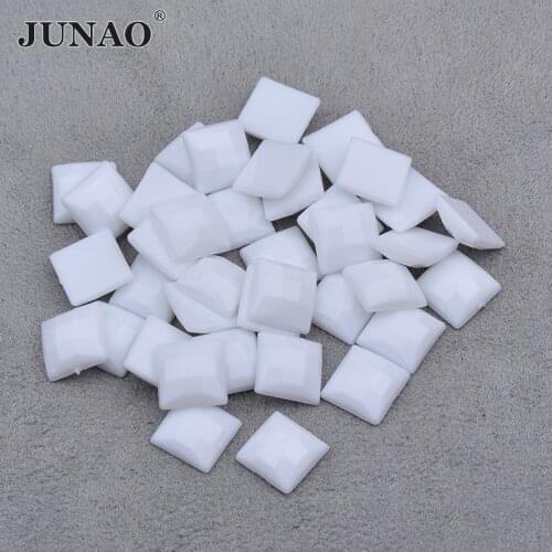 JUNAO 8 10 12 14 16 mm White Square Crystal Rhinestone Flat Back Acrylic Gems Glue On Crystals Stones Non Sewing DIY Strass