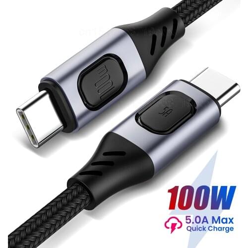 PD 100W Type C To Type C Cable 5A High Speed Transmission Data Cable Type-C Fast Charging Cable For Macbook Pro Samsung Huawei