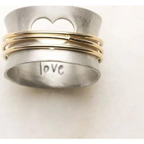 Trendy Two Tone Hollowed Heart Design Women Men Finger Rings HipHop Rock Party Ring Lovers Fashion Jewelry Gifts