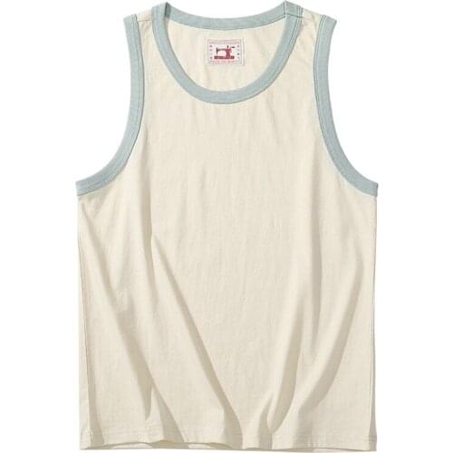 Akkad Kuti 2021 New Summer 100% Cotton Vest Patchwork Color Round Collar Men Sleeveless Vest T shirts Retro Casual Tank Tops Men