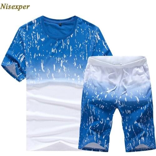Men Tshirt Fashion Male New Casual Sportswear Set Fitness Summer Print Men Shorts + T Shirt Mens Suit 2 Pieces Sets Jogger Set