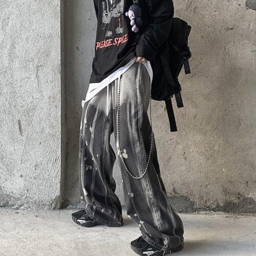 Mens Jeans Vintage Loose Tie Dye Jeans Gradual Change Fashion Street Trousers Woman Casual Wide Leg Pants