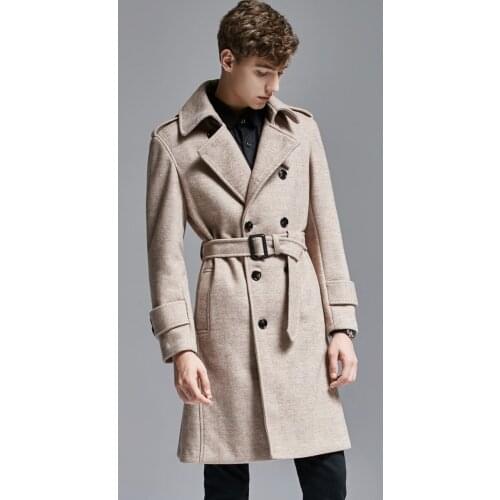 Herringbone Woolen Coat Mens 2020 Autumn/Winter New Double Breasted Retro Wool Top Male Business Causal Long Warm Overcoat