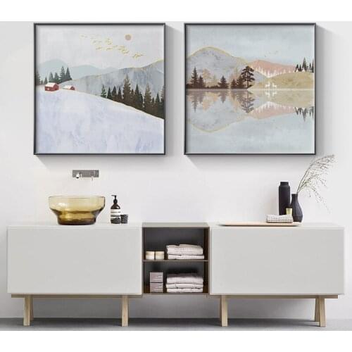 Nordic Four Seasons Canvas Painting Posters and Print Modern landscape Wall Art square Picture For Living Room Bedroom home deco