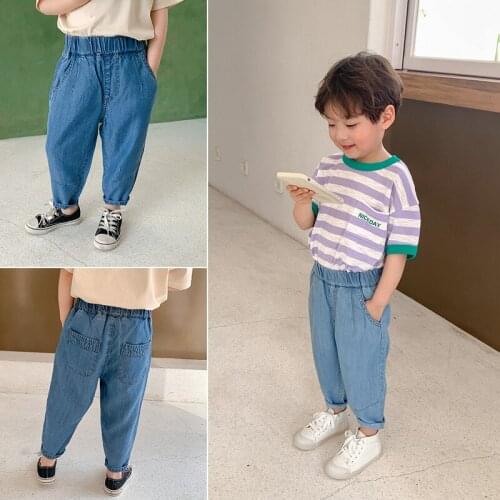 2021 Spring Summer New Children Wear Cotton Boys Jeans for Girls Breathable Thin Anti Mosquito Pants Kids Childrens Clothing