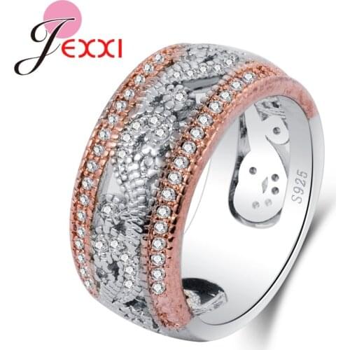 New Shinning Small Round Branch Rhinestone Rose Gold Pure 925 Sterling Silver Excellent Classic Style Wedding Rings