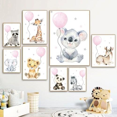 Deer Koala Lion Panda Elephant Zebra Raccoon Wall Art Canvas Painting Nordic Posters And Prints Wall Pictures Kids Room Decor