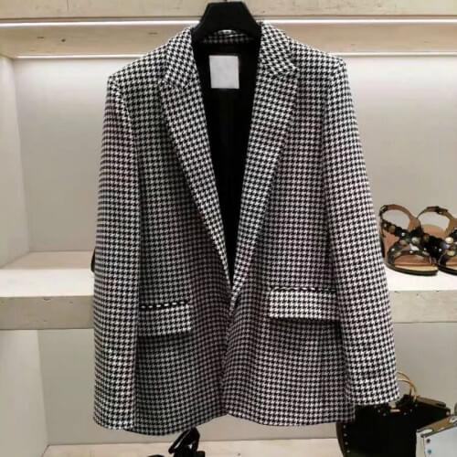 Autumn woman retro coat houndstooth slim woolen office ladies French brand commuter jacket women