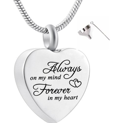 Always On my Mind forever in my Heart Locket Openable Heart cremation memorial ashes urn necklace jewelry keepsake pendant