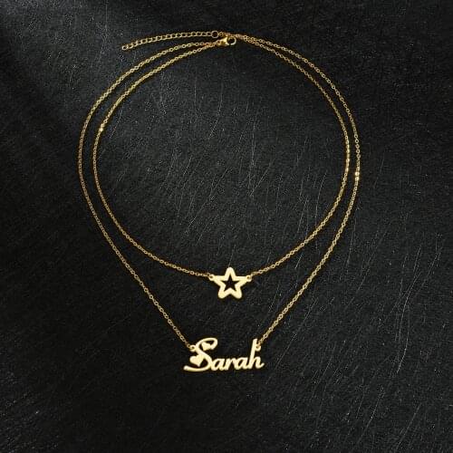 Personalized 2 Layer Necklace Custom Letter Numbers With Five-pointed Star Butterfly Pendant for Women Grils JewelryTrendy Gift