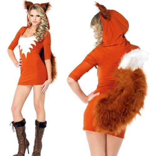 Cartoon Fox Cosplay Costume Dress With Hoodies Kawaii Outwear Game Uniform Role Playing Costume For Halloween Party Women Girl