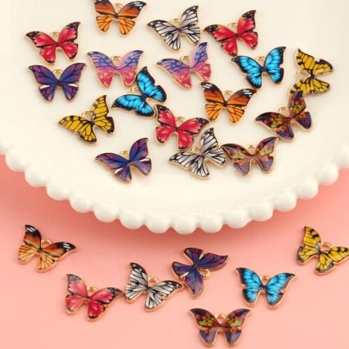 10pcs Gold Color Fashion Women Cute Butterfly Pendants Metal Charms Dangle Clavicle Chain Jewelry Earrings Necklace Party Gifts