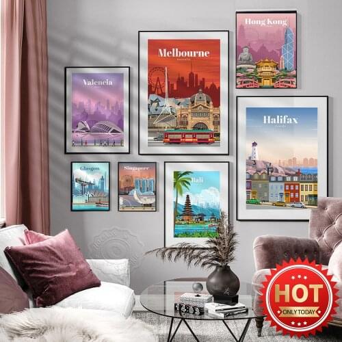 City Landscape Poster, Singapore Valencia BerlinTravel Landscape Wall Stickers, Home Decor Stickers, San Francisco Art Prints