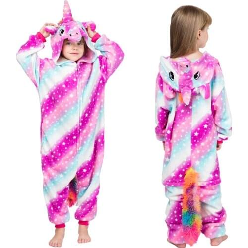 4 6 8 10 12 Years Girls Rainbow Unicorn Pijamas Kids Kigurumi Panda Animal Cartoon Sleepwear Baby Oneises Kids Jumpsuits