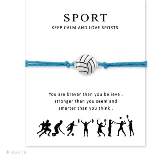 Girls Adjustable Friendship Statement Jewelry with Card Silver Volleyball Charm Bracelets for Women