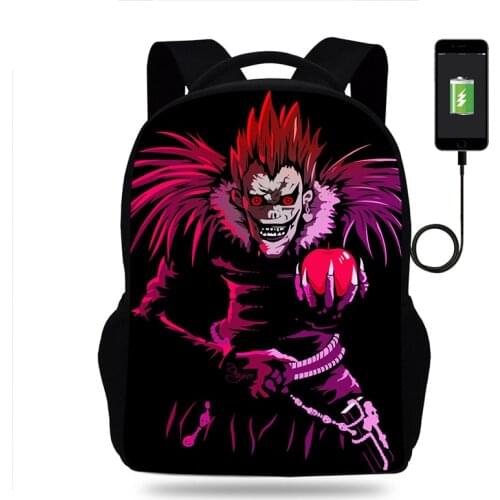Anime Death Note Backpack Boy Girl School Bag Kid Teenager USB Charging Travel Backpack Men Women Schoolbag Rucksack Mochila