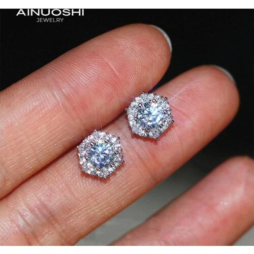 AINUOSHI Round Cut SONA Diamond Classic Stud Earrings For Women 925 Silver Exquisite Jewelry Gift