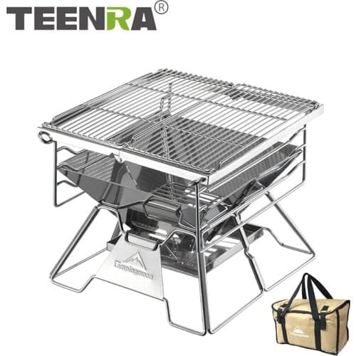 TEENRA Foldable BBQ Grill Portable Barbecue Grill Stainless Steel Charcoal Grill Outdoor Camping Picnic Cooking BBQ Tools