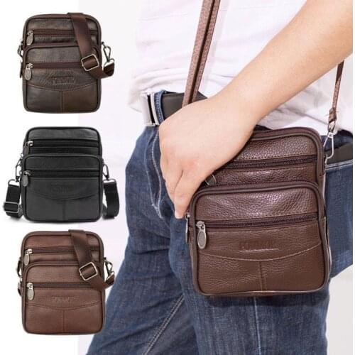 Fashion Mens Leather Small Messenger Bag Male Satchels Multifunctional Shoulder Bag Genuine Leather Crossbody Bags For Men