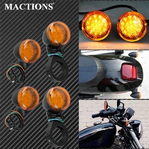 Motorcycle 39mm Turn Signal Indicator Light 4PCS Front Rear 12V LED Metal Fork Clamp Lamp For Harley Sportster XL Dyna Bobber