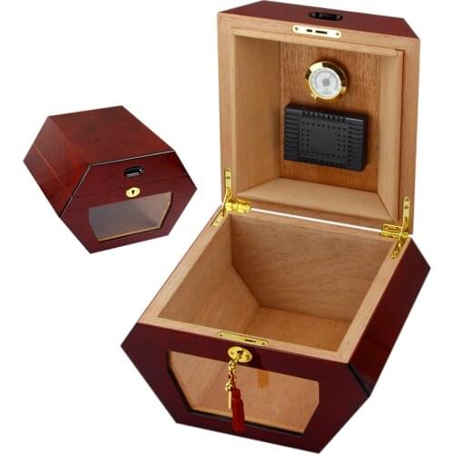 Vintage hexagonal Humidor Display Cabinet Cigar Box Men Smoking Accessories Gadget with Lock Christmas birthday Gift For friend