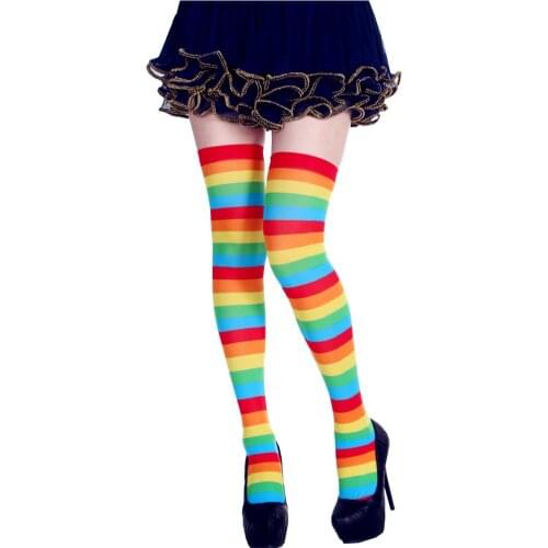 X-Merry Toy Women Thigh Long Socks Halloween Stockings Sexy Knee High Socks Striped Fashion Happy Funny Girl Cosplay Costume