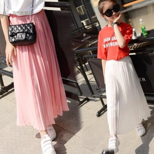 Kids Girls Pleated Chiffon Long Skirts 2021 New Summer Children Hem Skirts for Girls Bohemian Skirt Black Pink White Maxi Skirts