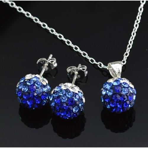 Jewelry Sets for Women Blue to White Gradual Color Earrings 10mm Micro Pave CZ Stone Zircon Ball Link Chain Necklace Pendant