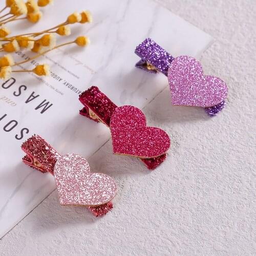 4pcs Shiny Love Heart Shape Baby Hair Clips For Girls Kids Princess Cute Hairpin Toddler Headwear Baby Girl Hair Accessories Set