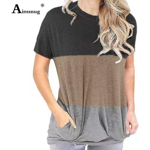 Plus Size 4xl 5xl Ladies Elegant Leisure Casual T-shirt England Style 2021 Summer New Patchwork Womens Top Pocket Clothes Femme