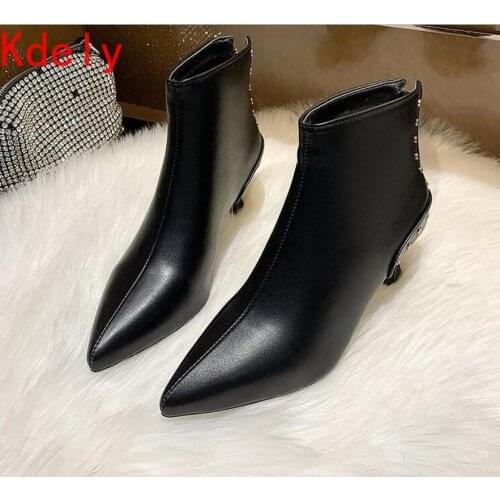 Single Boots Winter Heels Autumn 2020 New Womens High-heeled Zipper Pointed Toe Chelsea Botas Mujer Zapatos De Mujer