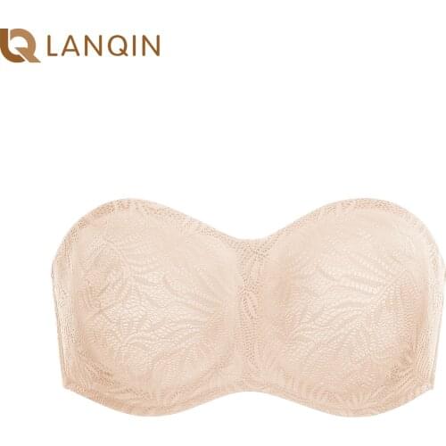 Womens Plus Size Lace Strapless Minimizer Bra Underwire Non-padded Bandeau for Large Bust