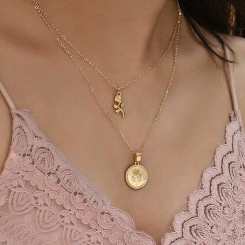 Ins Fashion Street Fashion Trend Female Multi-layer Rose Pendant Necklace For Women Jewelry Cuban Link Chain