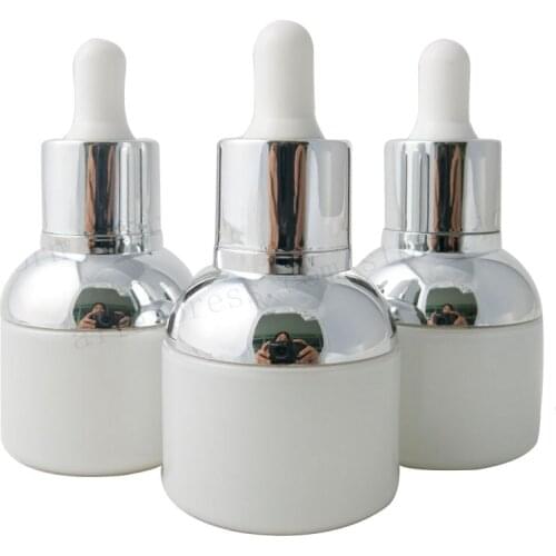 New 12 x 30ml white glass dropper bottle with silver shoulder collar bulb glass bottle empty Refillable Cosmetic Container