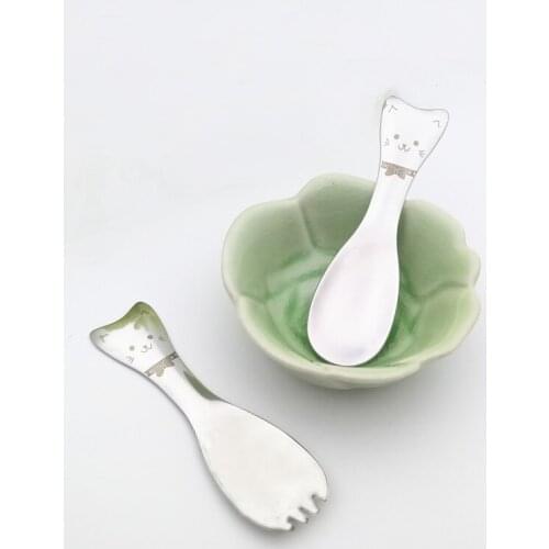 304 Stainless Steel Fork Cartoon Style Ice Cream Spoon Dessert Scoop For Fruit And Cake Lovely Cat Shape With Teeth 2pcs/pack