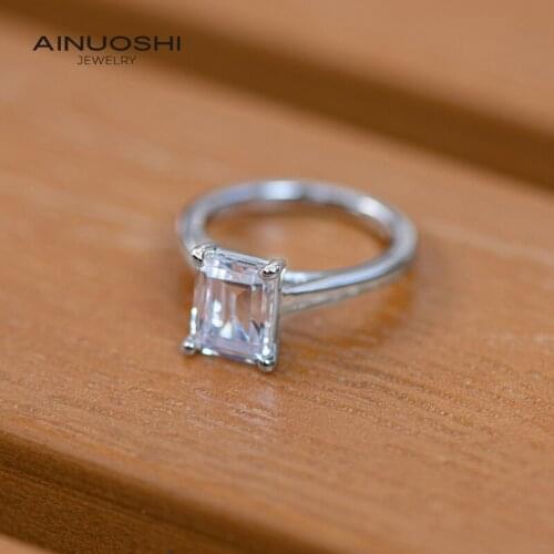 AINUOSHI 925 Sterling Silver Solitaire 7x9mm Emerald Cut SONA Diamond Engagement Rings For Women Anniversary Wedding Rings