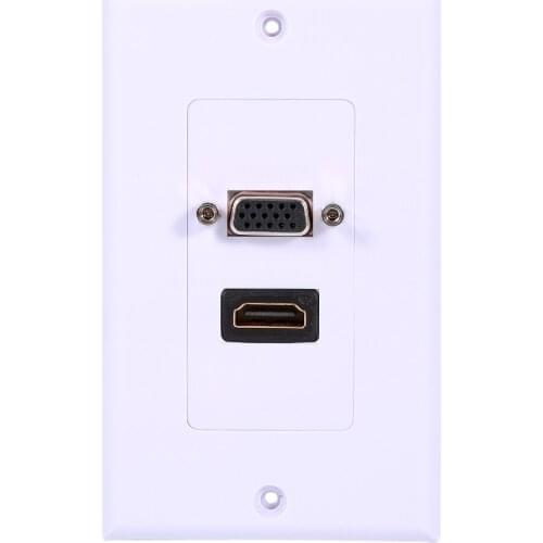 AV Wall Outlet Video Socket Face Connector Plate 1 Port HDMI-compatible Female + 1 Port VGA Female Wall Plate