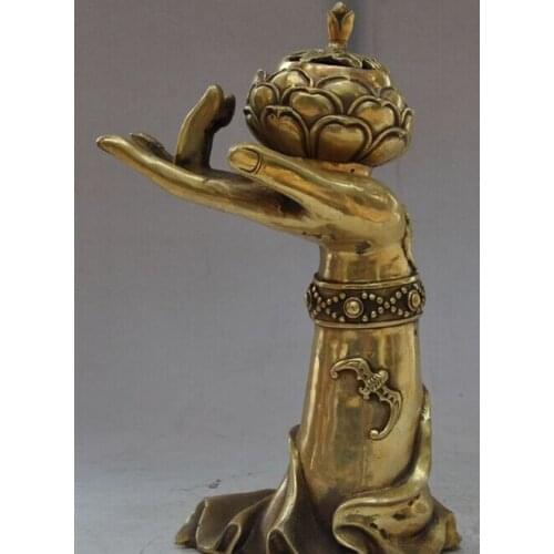 Free Shipping chinese brass copper buddhism buddha hand bat lotus statue incense burner Censer