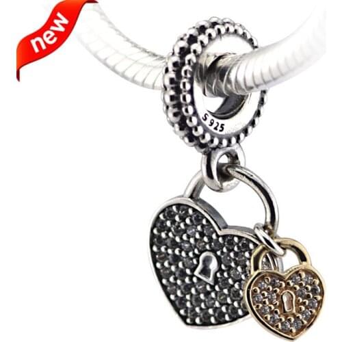 CKK 925 Sterling Silver Beads 14K Gold Love Locks Authentic Original Charms Fits Bracelets For Jewelry Making