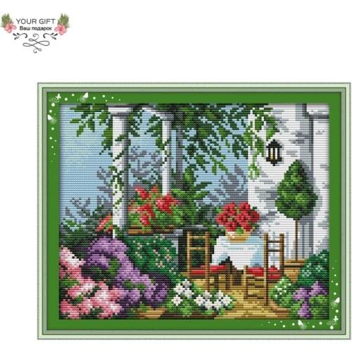 Joy Sunday Garden Home Decor F207 14CT 11CT Counted Stamped Bright And Beautiful Spring Scenery Embroidery DIY Cross Stitch kit