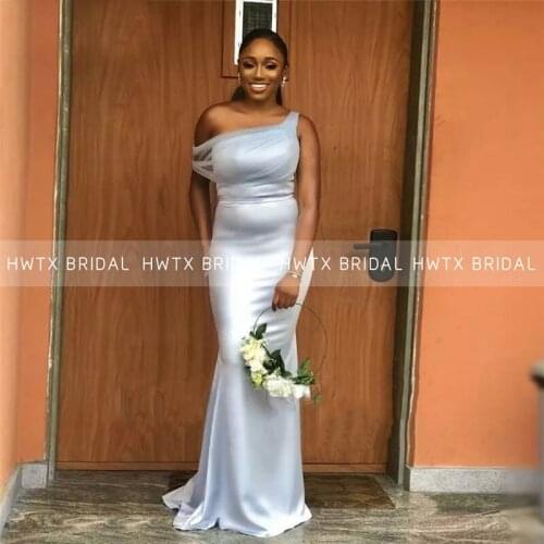 Elegant Silver Mermaid Bridesmaid Dresses Sleeveless Long Floor Length African Women Wedding Party Dress Gown Vestidos De Fiesta