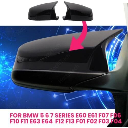 Glossy Bright 2pcs Horn Rearview Mirror Cover Caps Carbon Fiber Pattern For BMW 5 6 7 series F07 F06 F10 F11