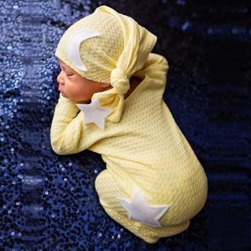 Newborn Photography Clothing Star Moon Decoration Knitted One-piece Long Tail Cap Two-piece Suit Photo Studio Clothe For Newbies