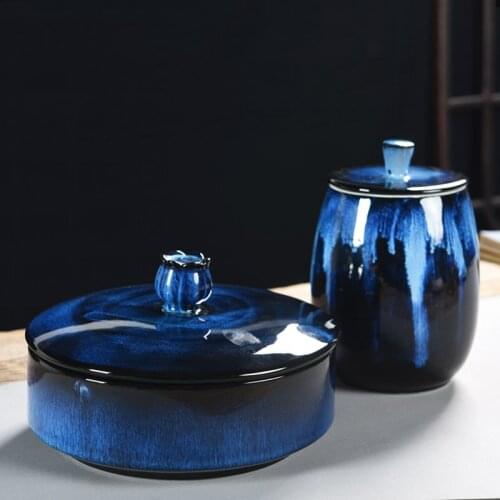 Creative Vintage Yaobian Ceramic Tea Jar Office Kung Fu Tea Set Accessories Home Candy Nut Tank with Lid Kit Seal Tieguanyin Can