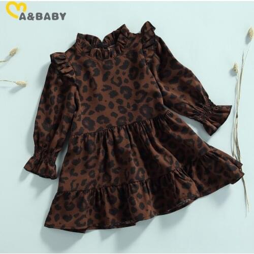 Ma&Baby 2-7Y Autumn Fashion Toddler Kid Girls Dress Leopard Print Ruffles Long Sleeve Dresses For Girls Children Clothes DD43