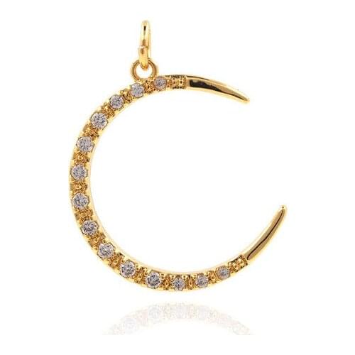 Micropavé Cubic Zirconia C-shaped Pendant,Fine Moon Necklace, DIY Jewelry Component 21x15.5x1.8mm
