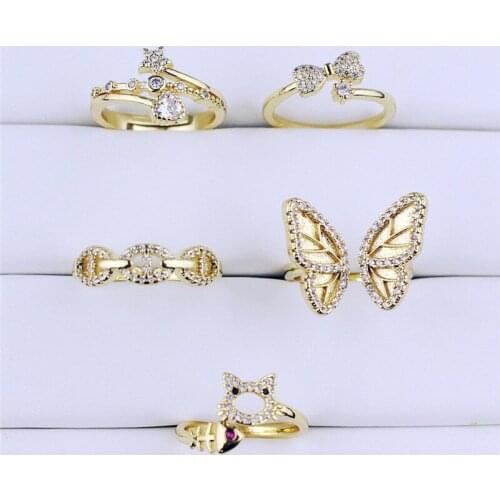 10pcs/lot Fashion colorful cz ring,butterfly/heart/star/cat/fish love theme cz jewelry,new design women’s love rings wholesale