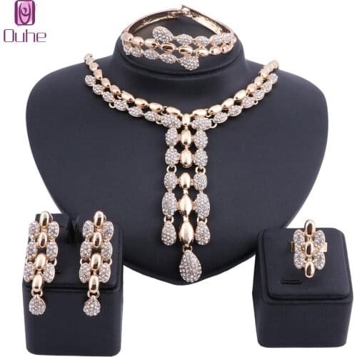 Fashion Women Wedding Necklaces Sets Vintage Rhinestone Choker Tassel&Pendants Necklaces Earring Ring Bangle Maxi Jewelry Sets