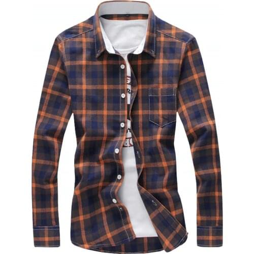 Drop Shipping Men Long Sleeve Plaid Shirts Men Checkered Shirt New Fashion Button Casual Shirts S-4XL LBZ08